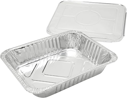 Miniatura 7 de Bandejas de aluminio con tapa 9x13 (paquete de 20) Bandejas desechables de tamaño medio para mesa de vapor, comida, parrillas, hornear, barbacoa
