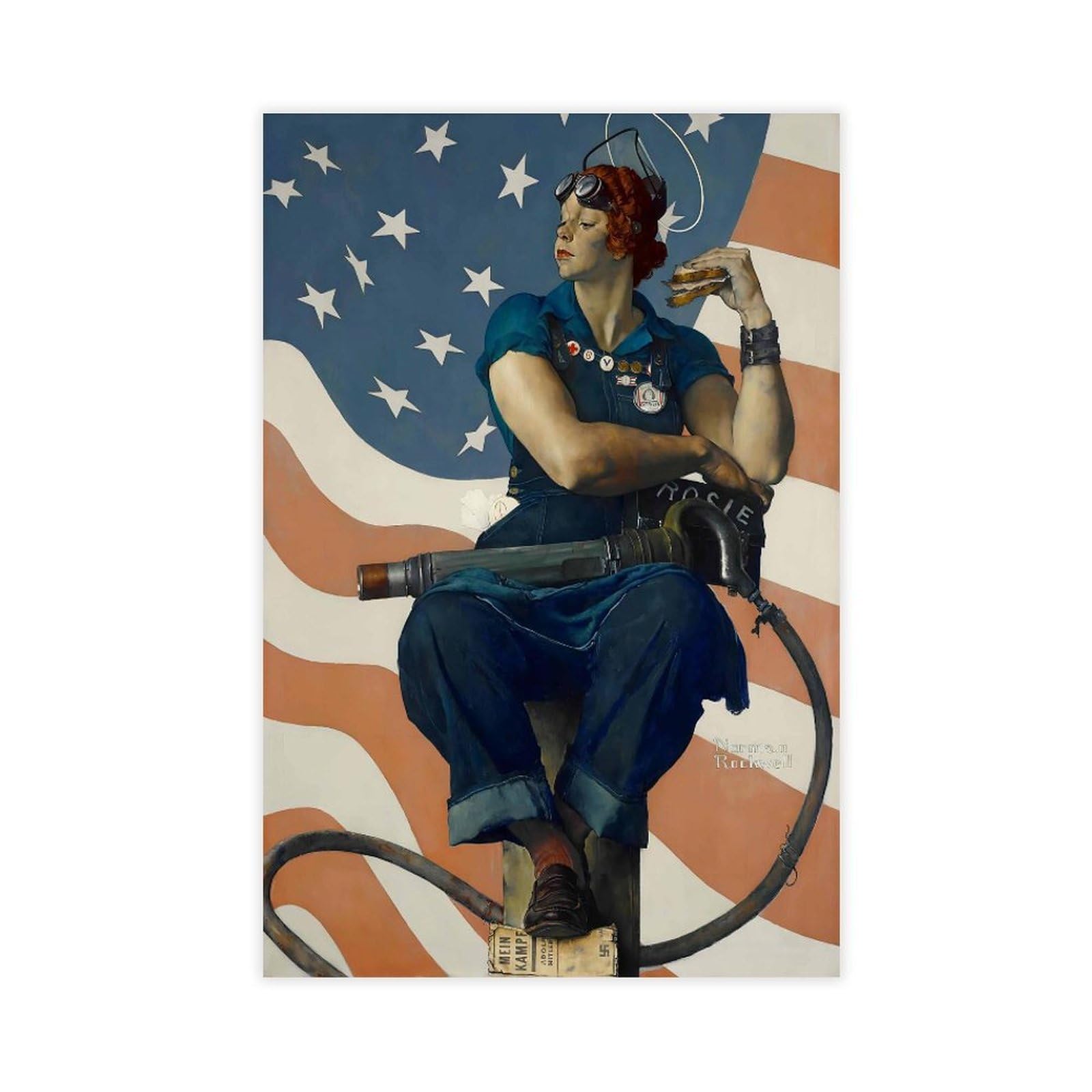 WCYB Rosie The Riveter by Norman Rockwell Posters Prints Canvas Deco Paintings Wall Art Unframe 24" L X 36" W