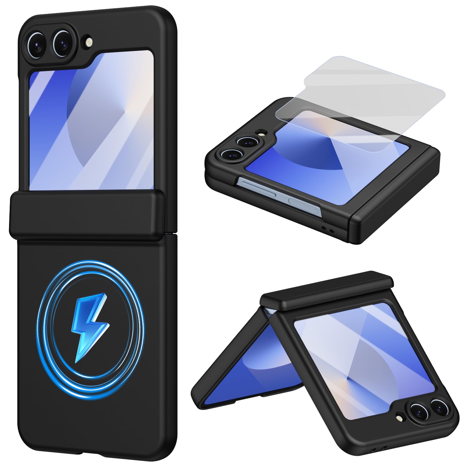 Custodia magnetica per Samsung Galaxy Z Flip7 FE, adatta per la ricarica Mag/Safe, cerniera, protezione per lo schermo, cover in silicone per Samsung Z Flip7 FE-Nero