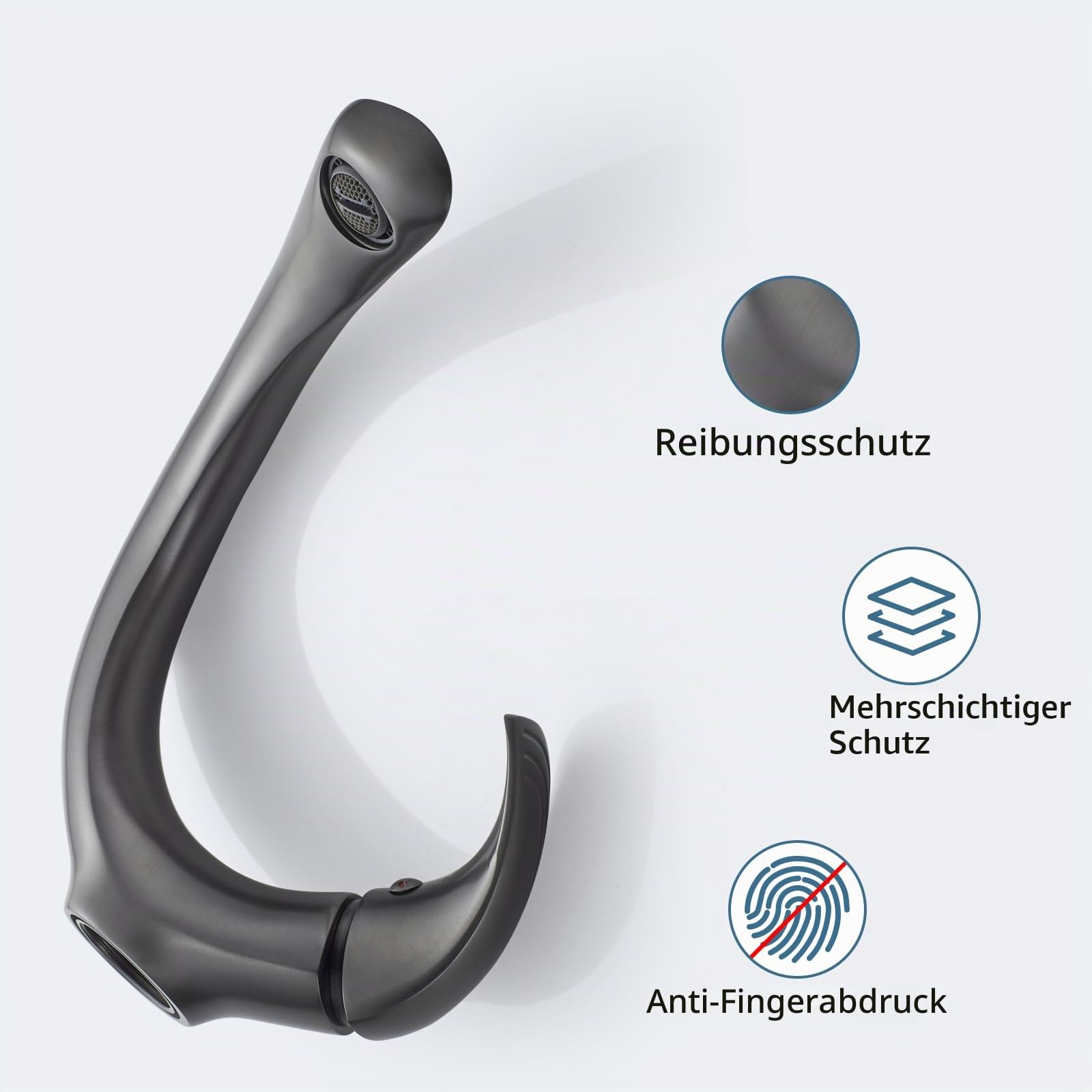 Wasserhahn Bad Grau Waschtischarmatur Armatur Badezimmer Mischbatterie Waschbecken Armaturen, Einhebelmischer Waschbeckenarmatur Messing, Kaltes und Heißes für Toiletten Oder Gäste Wc, Grau Matt
