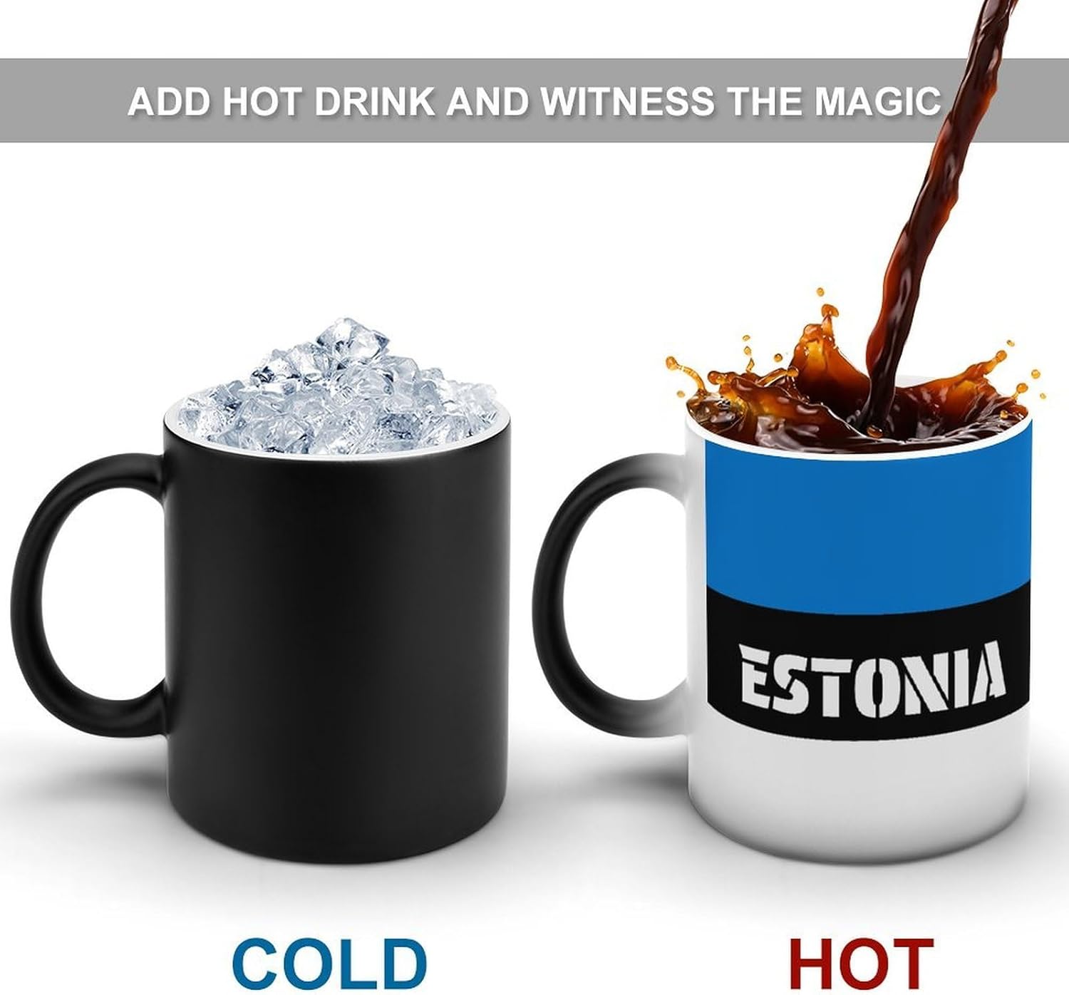 Flag of Estonia Estonian Color Changing Mug Heated Ceramic Cup Heat Sensitive Coffee Mug Fun Gift
