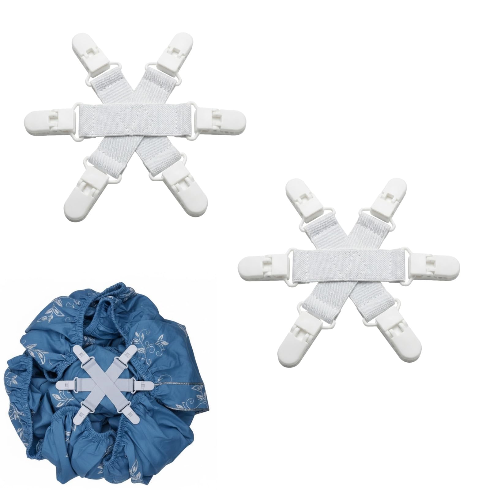 Xygobla 2 Pack Bed Sheet Detangler with 6 Clips, Sheet Detangler Wad Preventer for Tumble Dryer & Washing Machine, Prevents Sheets, Duvet Covers and Blankets from Tangling, Twisting and Balling Up