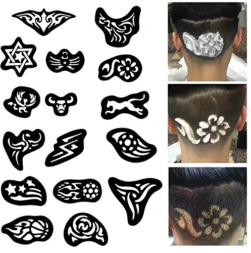 Lucktao 25pcs/set Hair Tattoo Template Hair Trimmer Carved Dye Coloring Tattoos Patterns Stencil DIY Salon Barber Tools