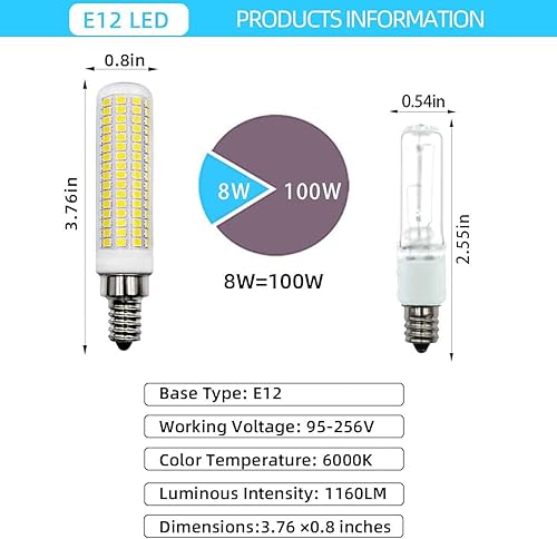 Miniatura 3 de Paquete de 2 bombillas LED E12 de 8 W equivalente a 100 W - 60 W halógena luz blanca 6000 K 1160 Lm CA 95 V-265 V Edison base compacta pequeña para
