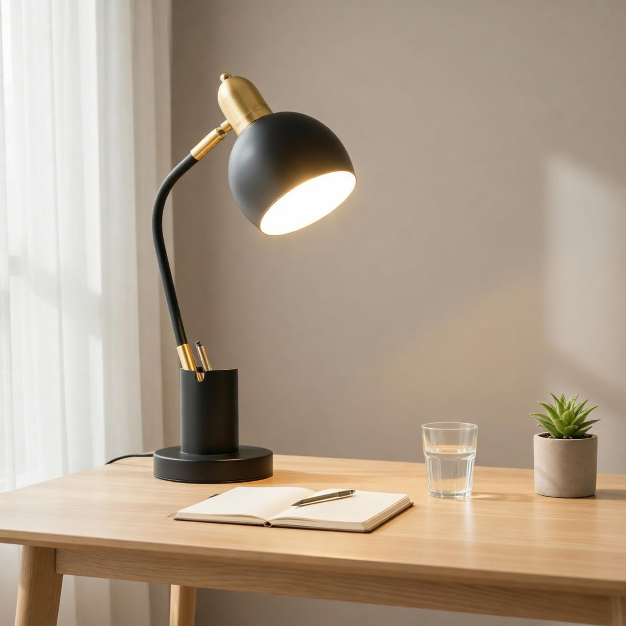 Mufasa Black Gold Spherical Head Flexible Table Lamp for Study/Reading, Adjustable Head Best for Home Office Kids Room Library with On/Off Switch (48CM Height) (Bulb Not Included)-picture-10