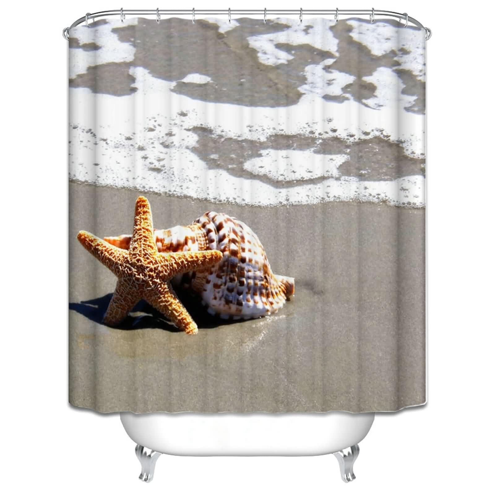 Rideau de douche hôtel 180x180cm chic avec crochets coquille d'étoile de mer