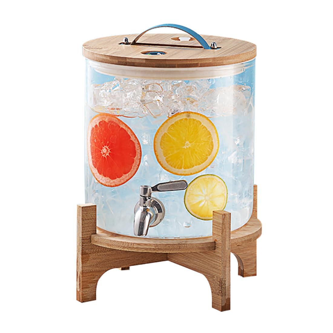 AYCDL Stainless Steel Spigot Beverage Dispenser 5.5L Large Capacity Juice Container Bamboo Lid with Silicone Ring Round Drink Dispenser for Parties, Wedding,5.5l-Include Bamboo Base