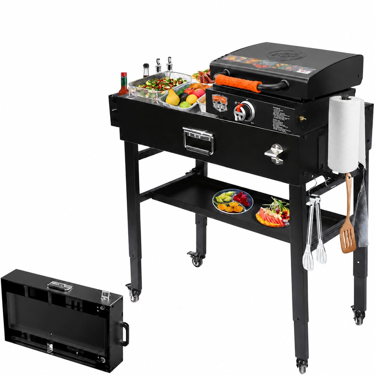 Adjustable Height 28"and 34" Folding Grill Cart for Ninja Woodfire Grill