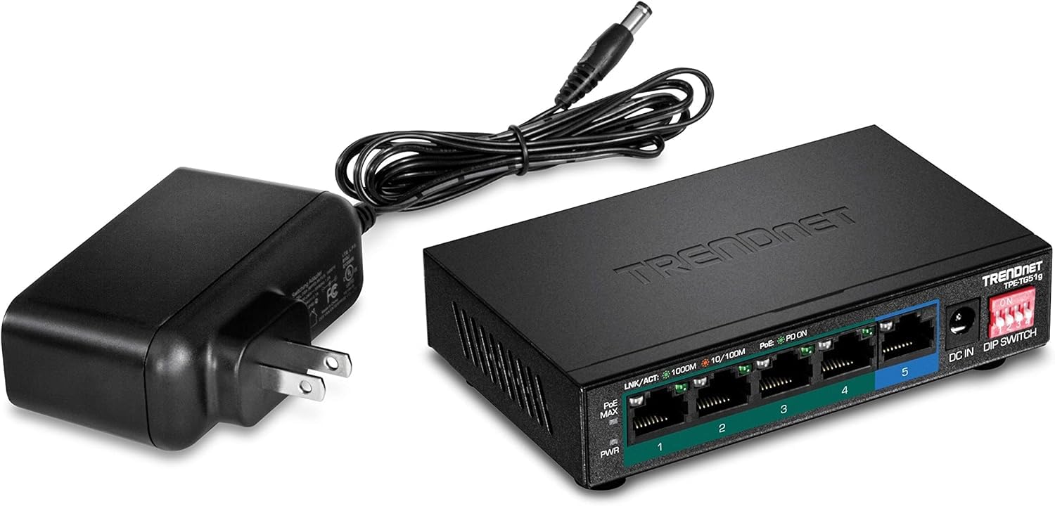 Amazon.com: TRENDnet 5-Port Gigabit PoE+ Switch, TPE-TG51g, NDAA +