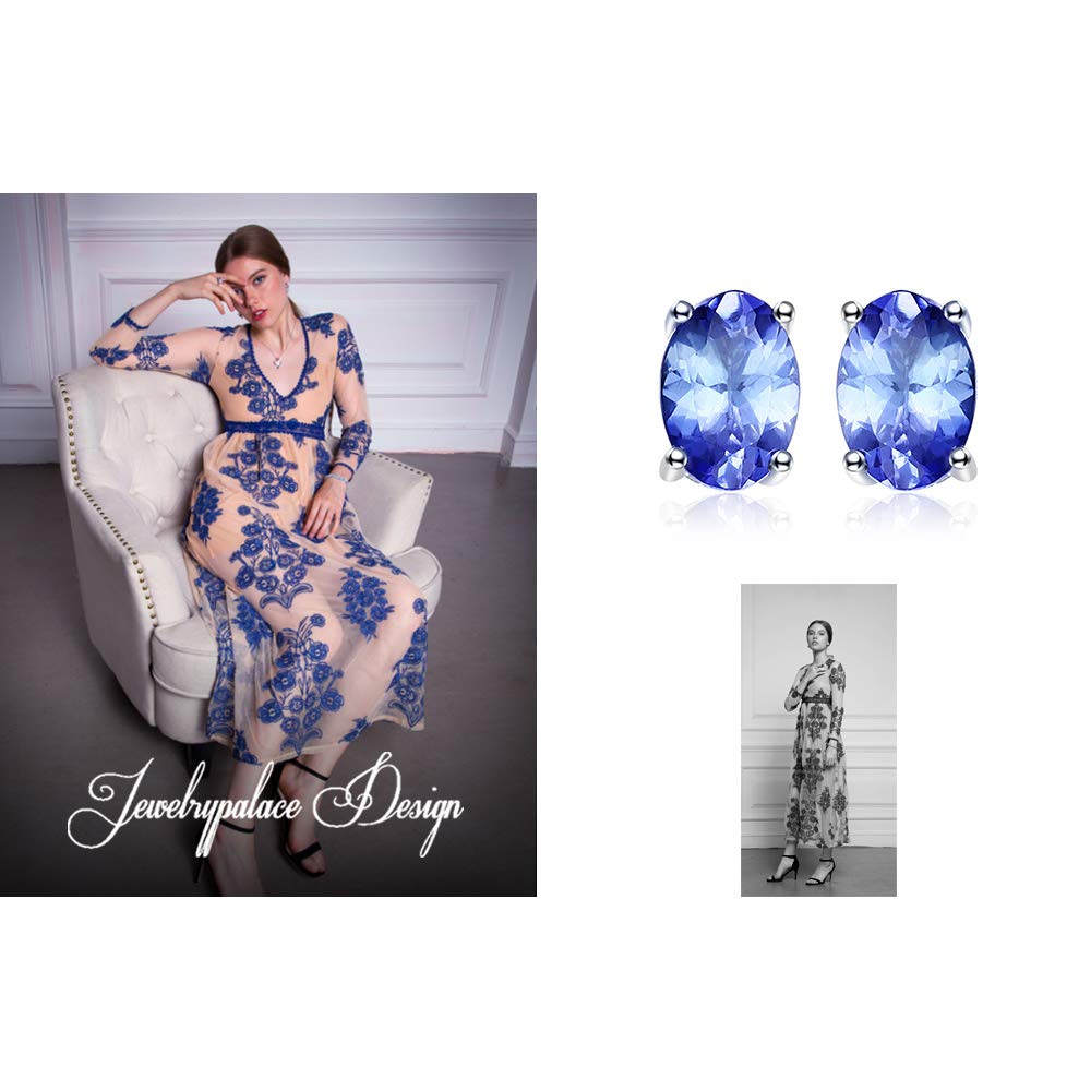 JewelryPalace 1ct Orecchini a Bottone Donna Argento 925 con Natural Tanzanite Blu, Piercing Orecchini Dorati a Lobo Donna in Oro con Pietra Ovale, Orecchini Piccoli Stud in Oro Rosa Set Gioielli Donna