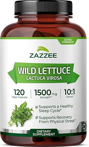 Zazzee Extracto de lechuga silvestre extra fuerte 4:1, 500 mg de fuerza, 120 cápsulas veganas, potente variedad Lactuca Virosa, extracto 4X