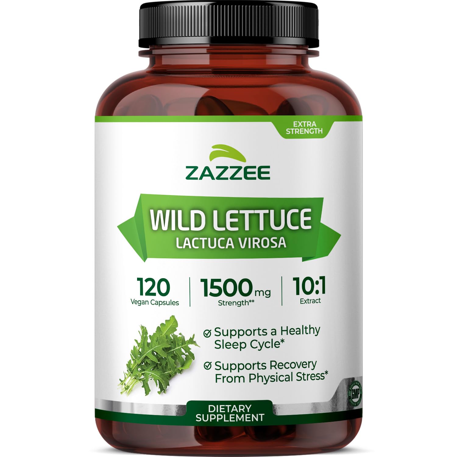 Zazzee Wild Lettuce Extract, 500 mg Strength per Capsule, 120 Veggie Caps, Most Potent Lactuca Virosa Variety, Powerful 4X Extract, Vegan and Non-GMO, All-Natural Sleep Aid and Pain Reliever