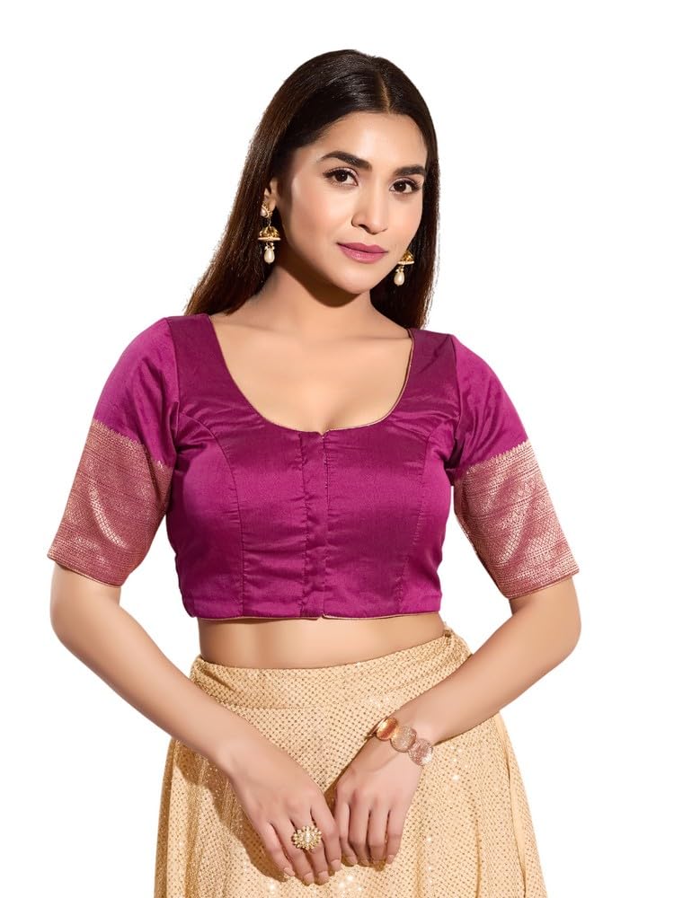 vamas Women's Silk Padded Self Design Half Sleeve Readymade Saree Blouse (X-1226.ELB)-picture-45