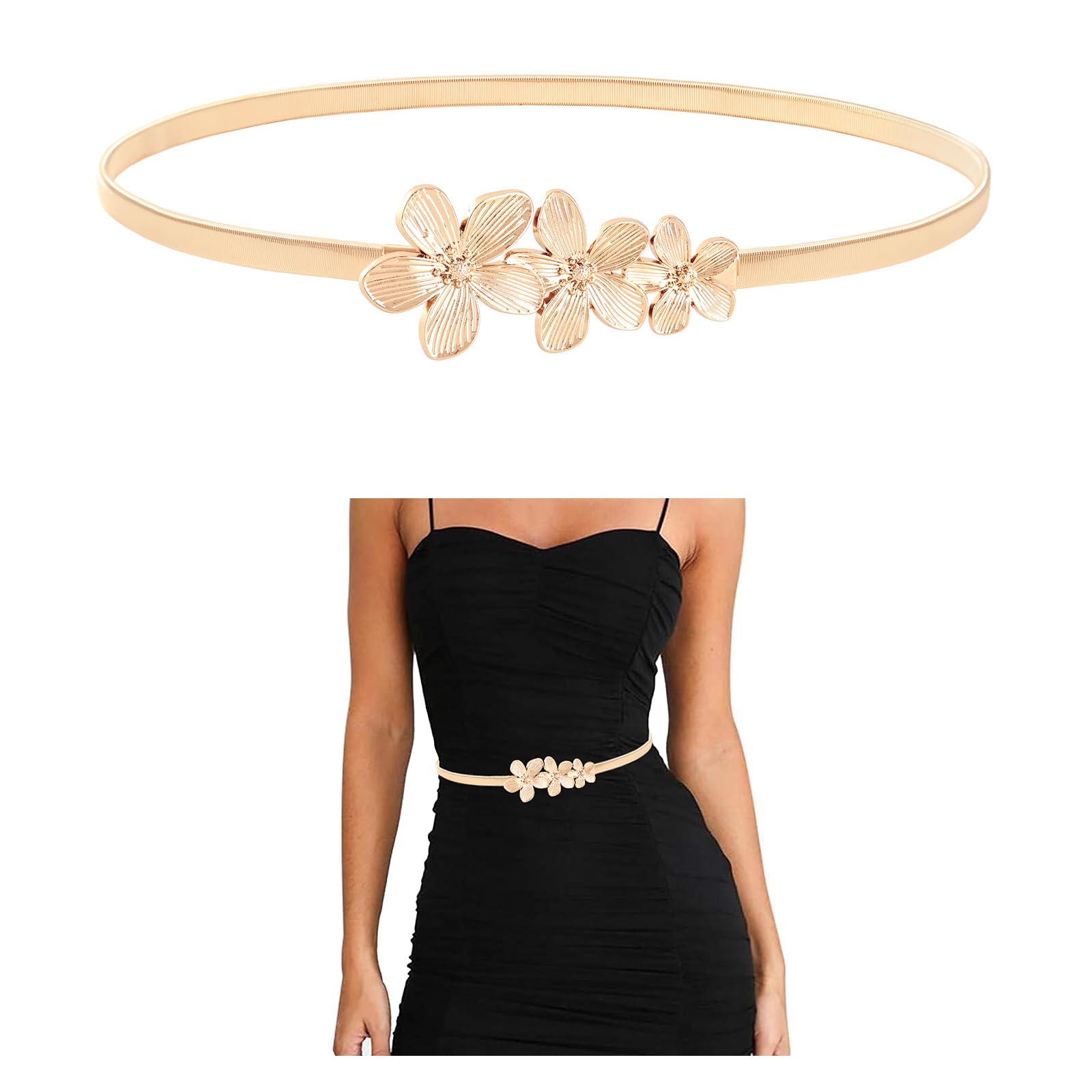 E-Clover Womens Fashion Metal Stretch Waist Skinny Belt Waistband