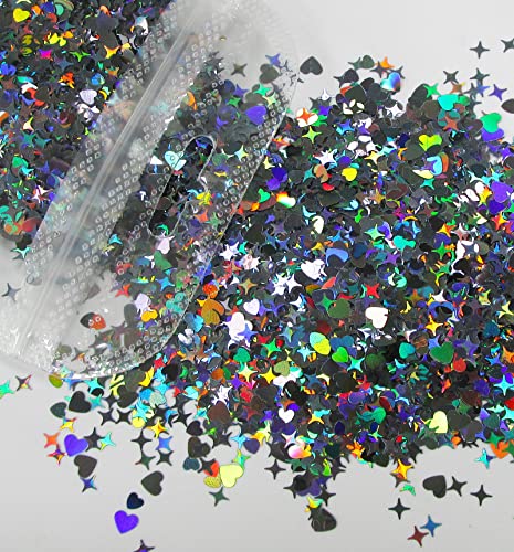 LoveOurHome 15 Colors Holographic Chunky Glitter Flakes Iridescent Valentine Stars Heart Sparkle Confetti Sequins Nail Sticker Accesories for Crafts Resin Epoxy Acrylic Nails Tumbler Makeup