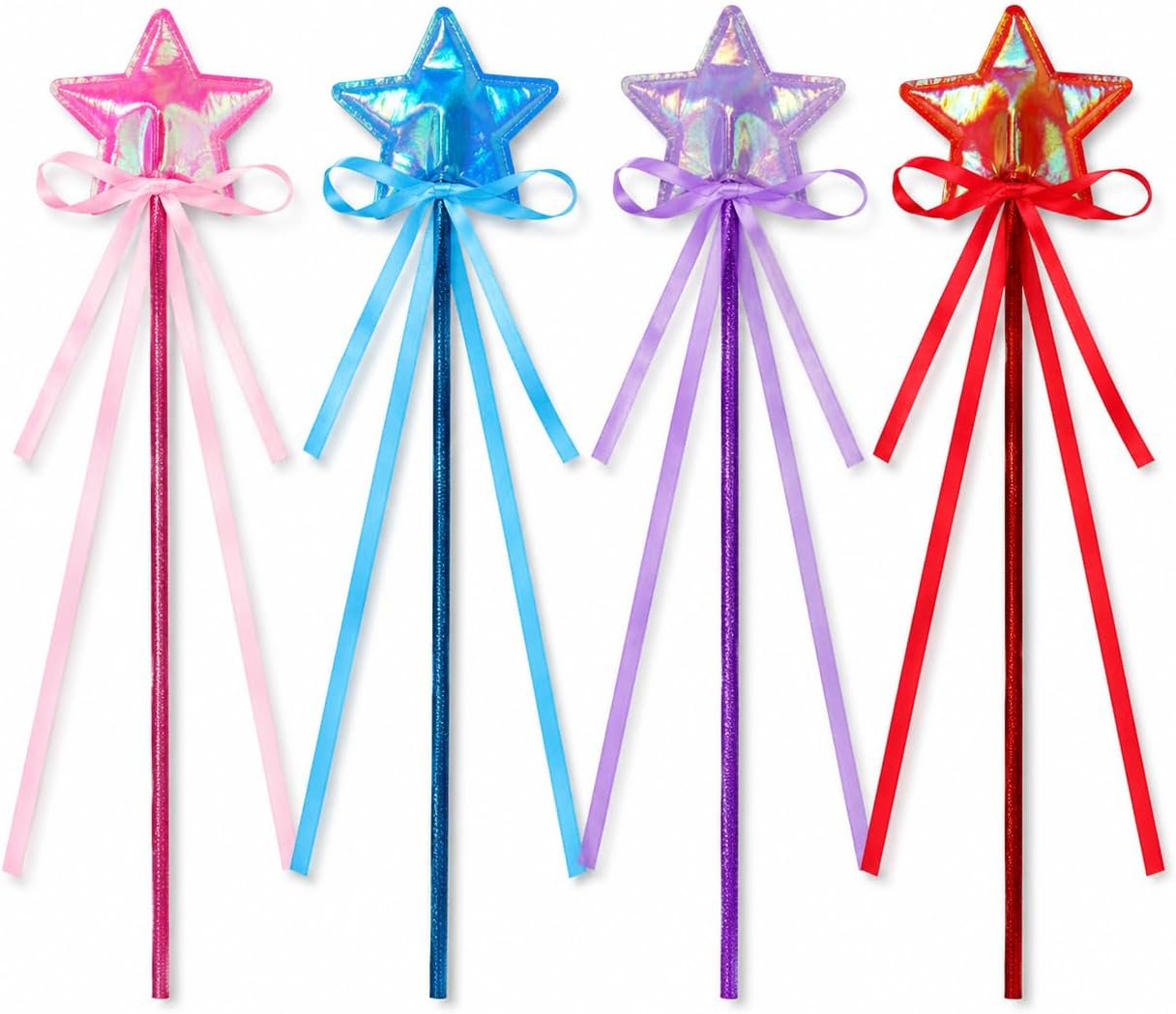4PCS Fairy Wand, Princess Wand and Star Wand Magical Dress up Accessories for Costume Play, Birthday Party Favors and Holiday Celebrations, Pink Blue Purple Red Color Combination