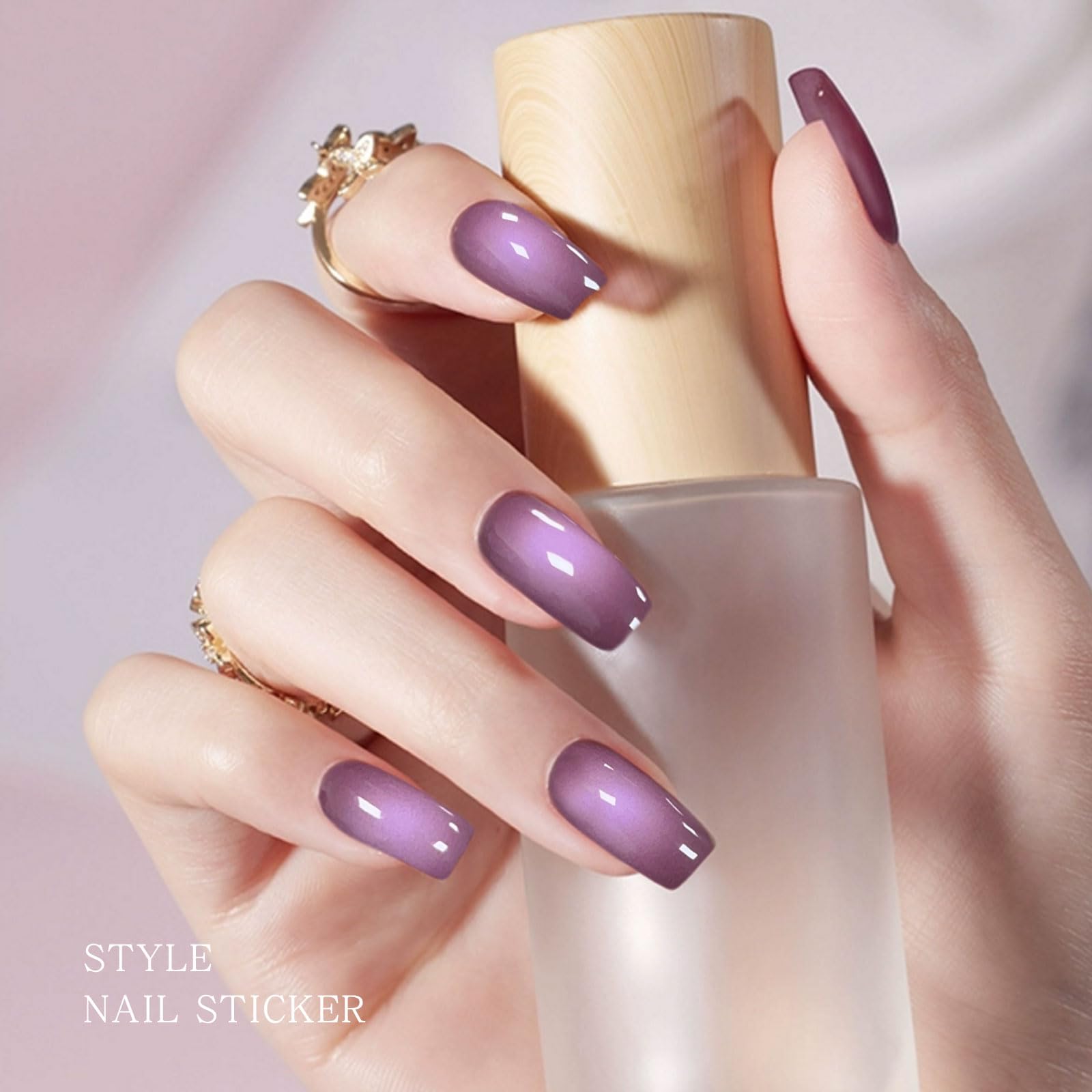JMEOWIO Gel Nail Stickers Purple Semi Cured Gel Nail Strips Wraps UV/LED Nails Art Design Decoration Accessories - Image 2