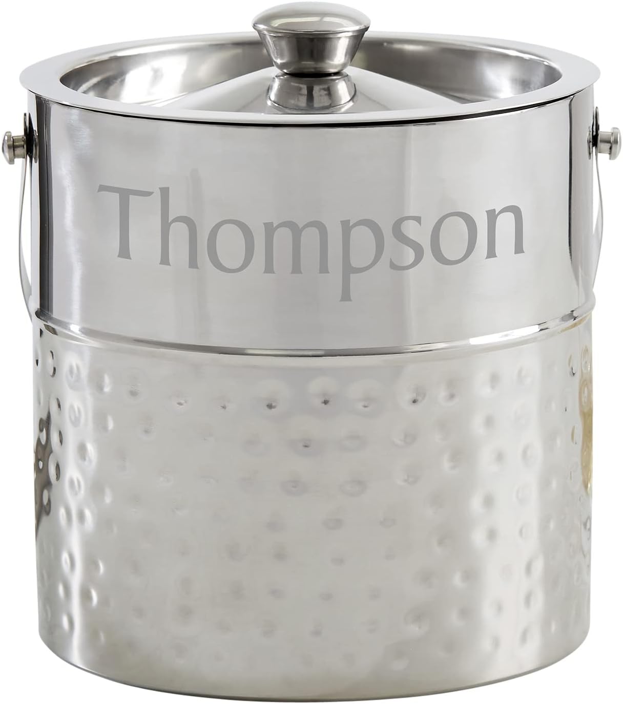 Personalization Universe Personalized Hampton Collection Ice Bucket with Lid – Hand-Hammered Stainless Steel, Double-Walled Insulation – Ideal Wedding or Housewarming Gift