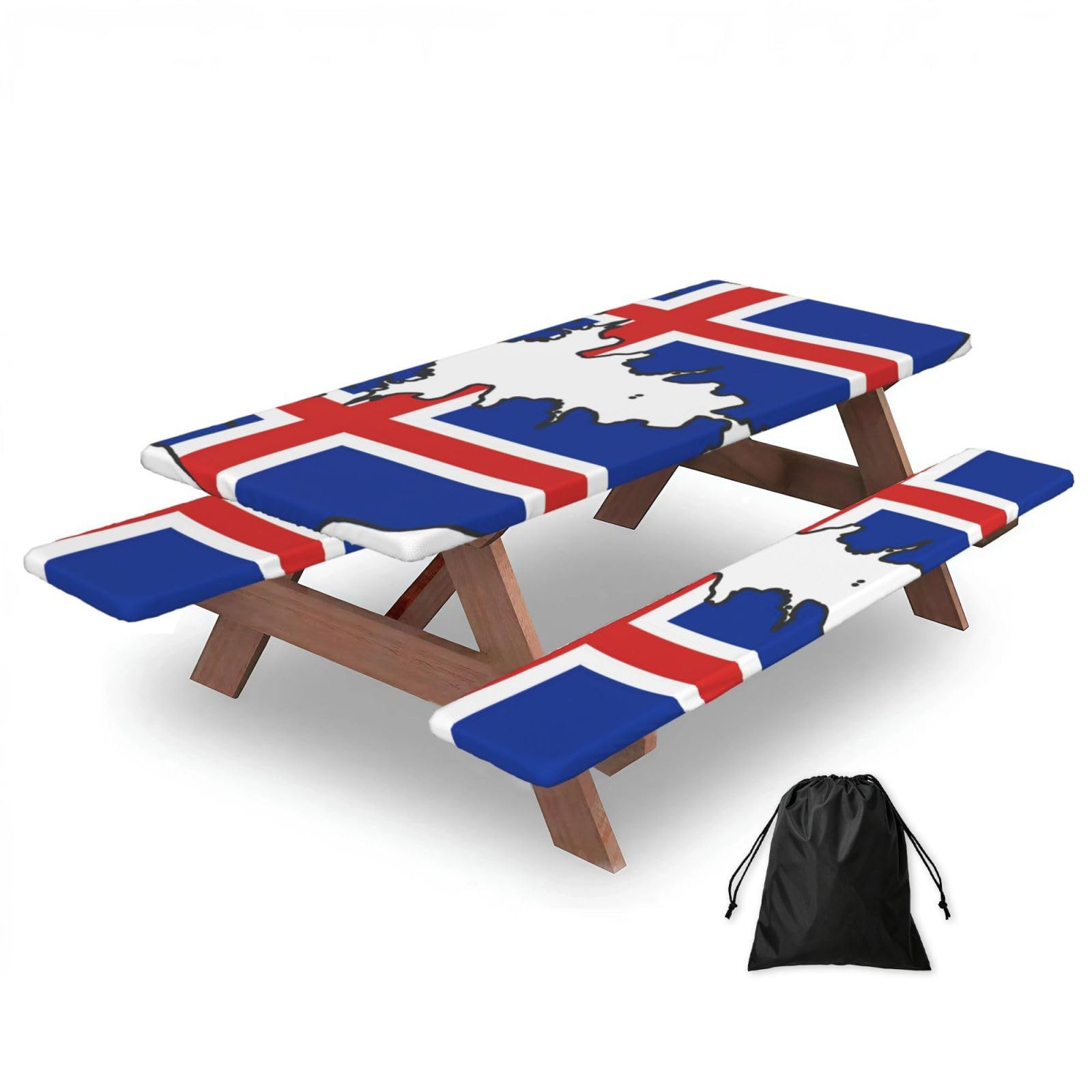 Zyjhyy Black Iceland Flag Map Print 3 Pack Wipeable Picnic Bench Cover And Table Cover Lightweight Table Cloth For Camping Outdoor