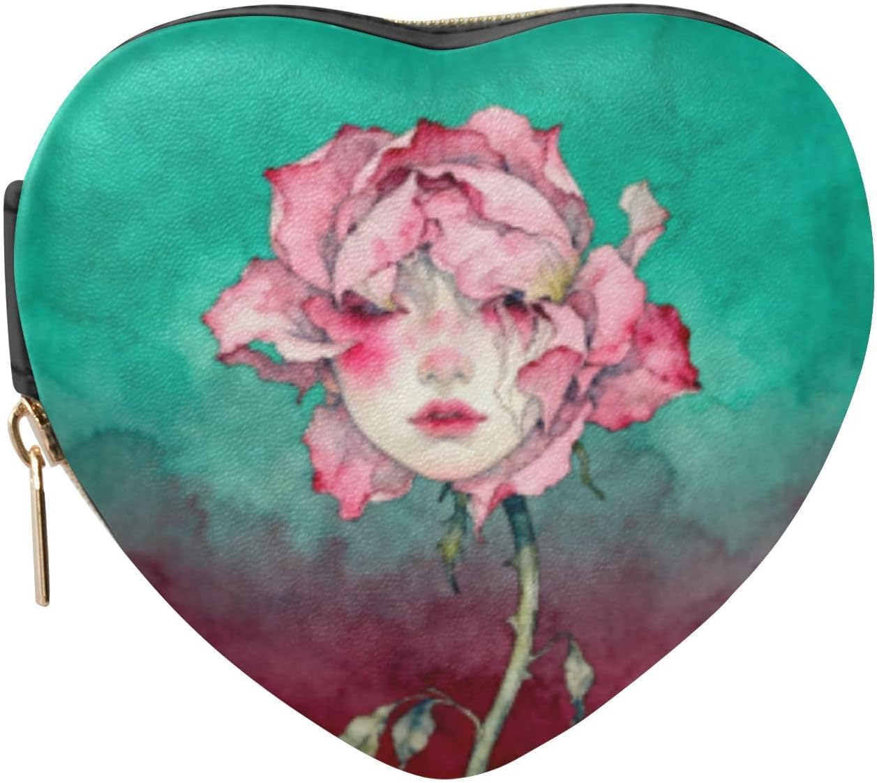 KLL Watercolor Flower Spirit Beauty Red Green Mini Jewelry Case (prop1) Heart Shaped Compact Jewelry Storage Accessories Gifts for Women