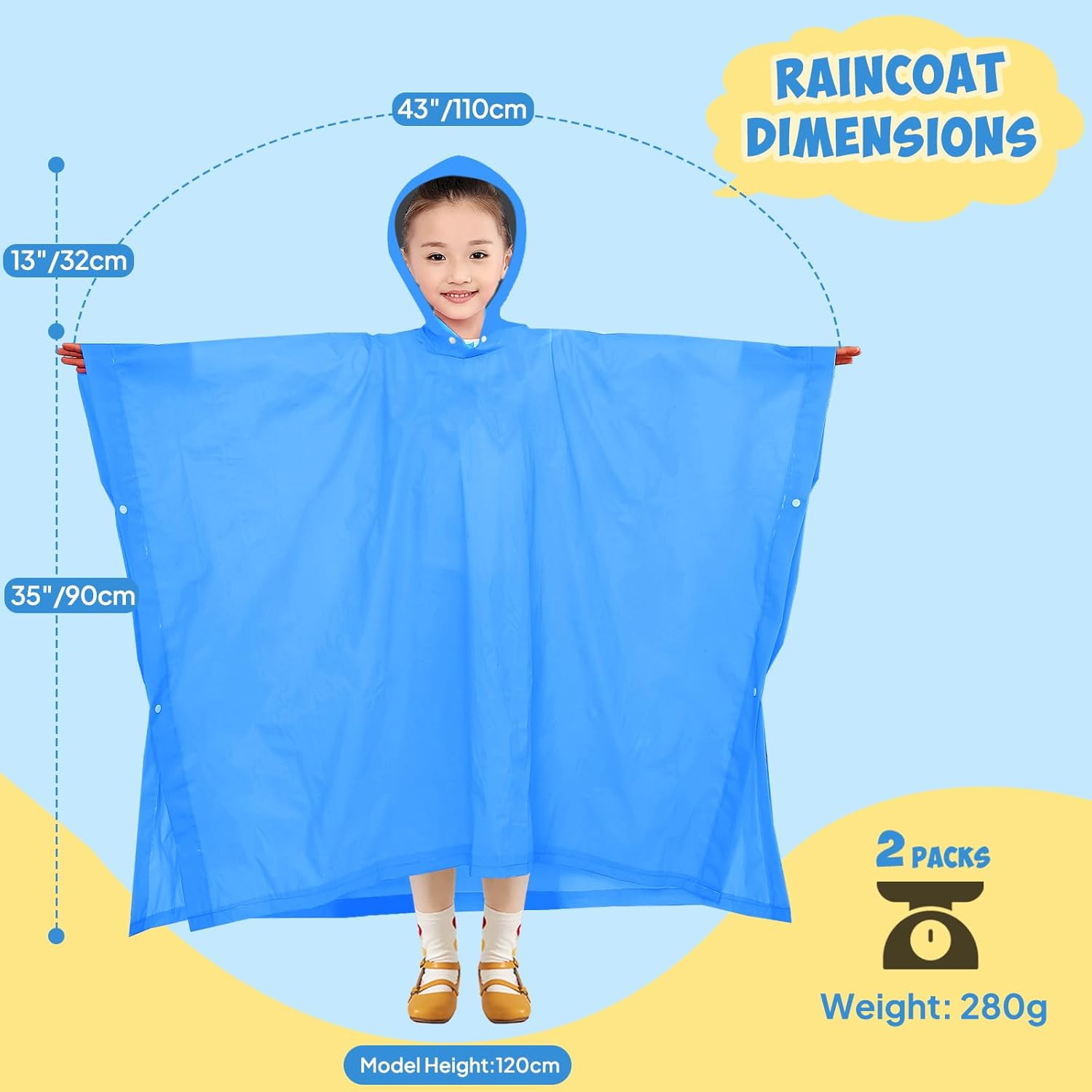 ANYOO 2 Pack Raincoats for Kids Emergency Ponchos Reusable Rain Poncho with Hood Waterproof Rain Coats for Boys and Girls - Image 2