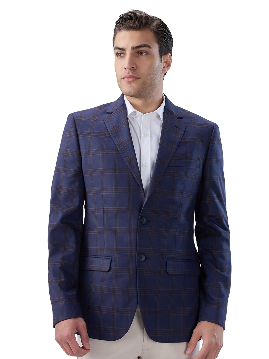Men Regular Fit Checks Pattern Poly Viscose Blend Notch Collar Full Sleeve Formal Blazer-image-40