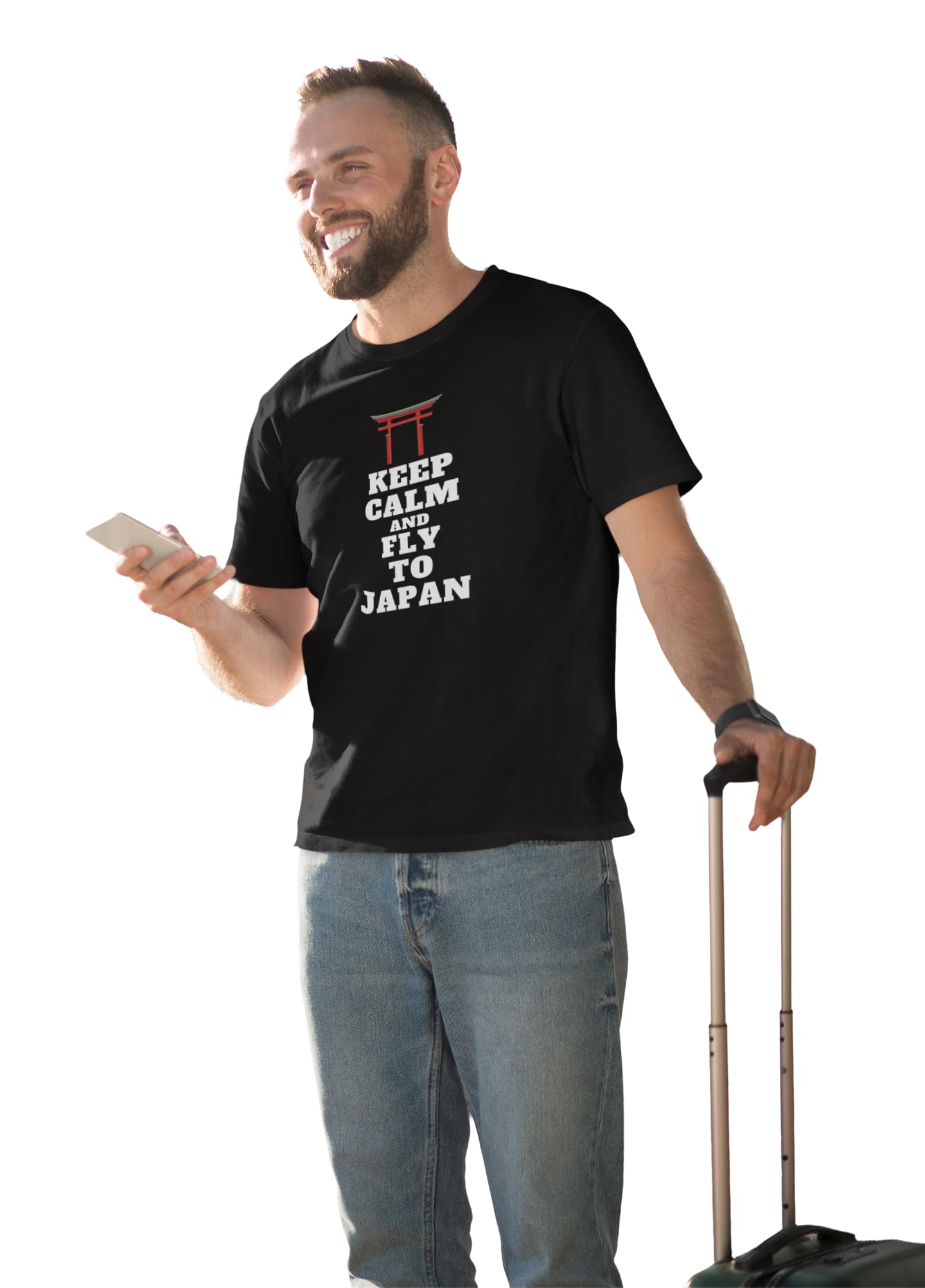 Black Cotton Fly to Japan T-Shirt: Wanderlust Graphic Tee | 100% Cotton, Unisex Fit | Trendy Casual Wear for Travel and Anime Lovers