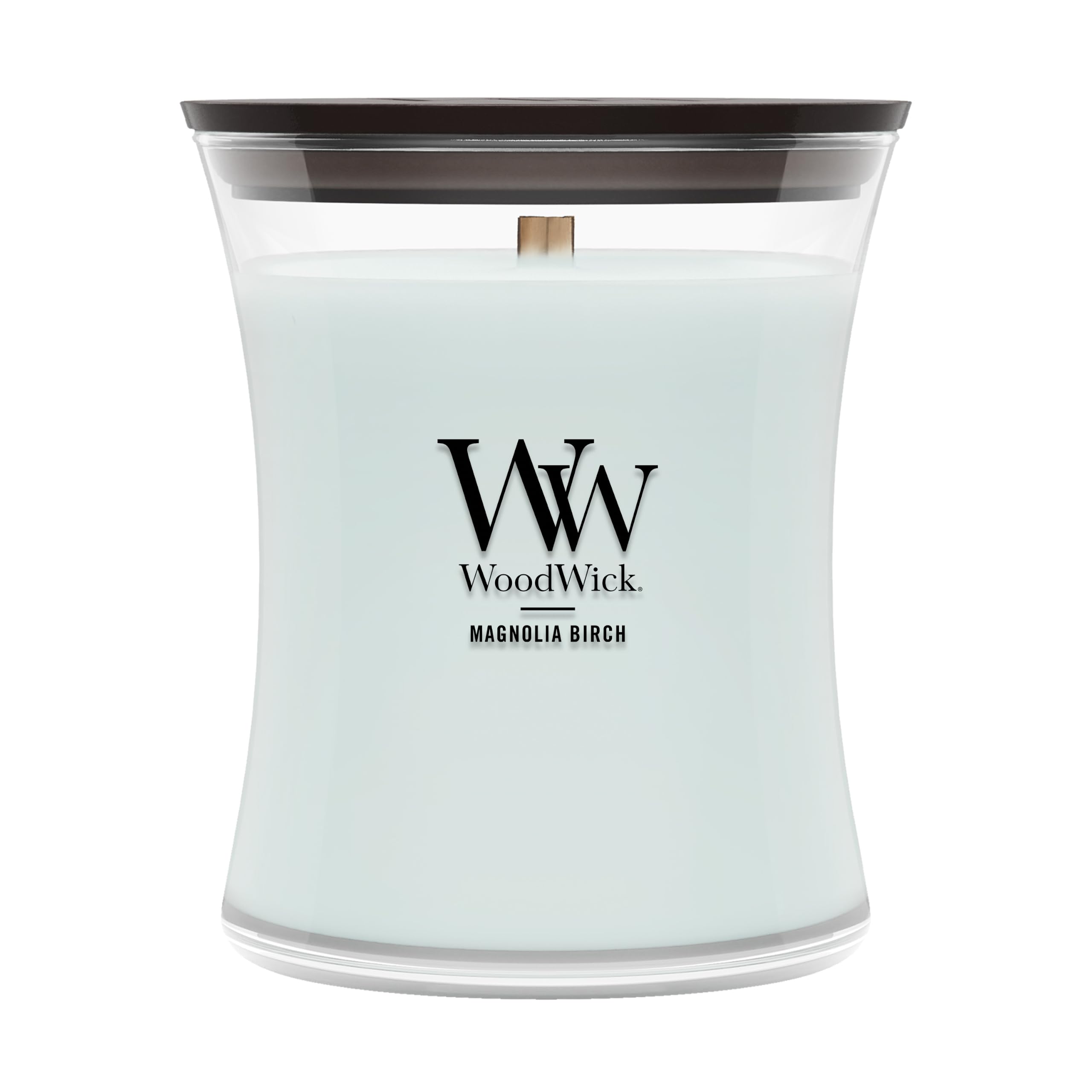 WoodWick Magnolia Birch Scented Candle, Crackling Wick, 9.7oz | Up to 60 Hour Burn Time, Premium Soy Wax, Home Décor & Gift Choice, Crackles as it Burns, Medium Hourglass Candle