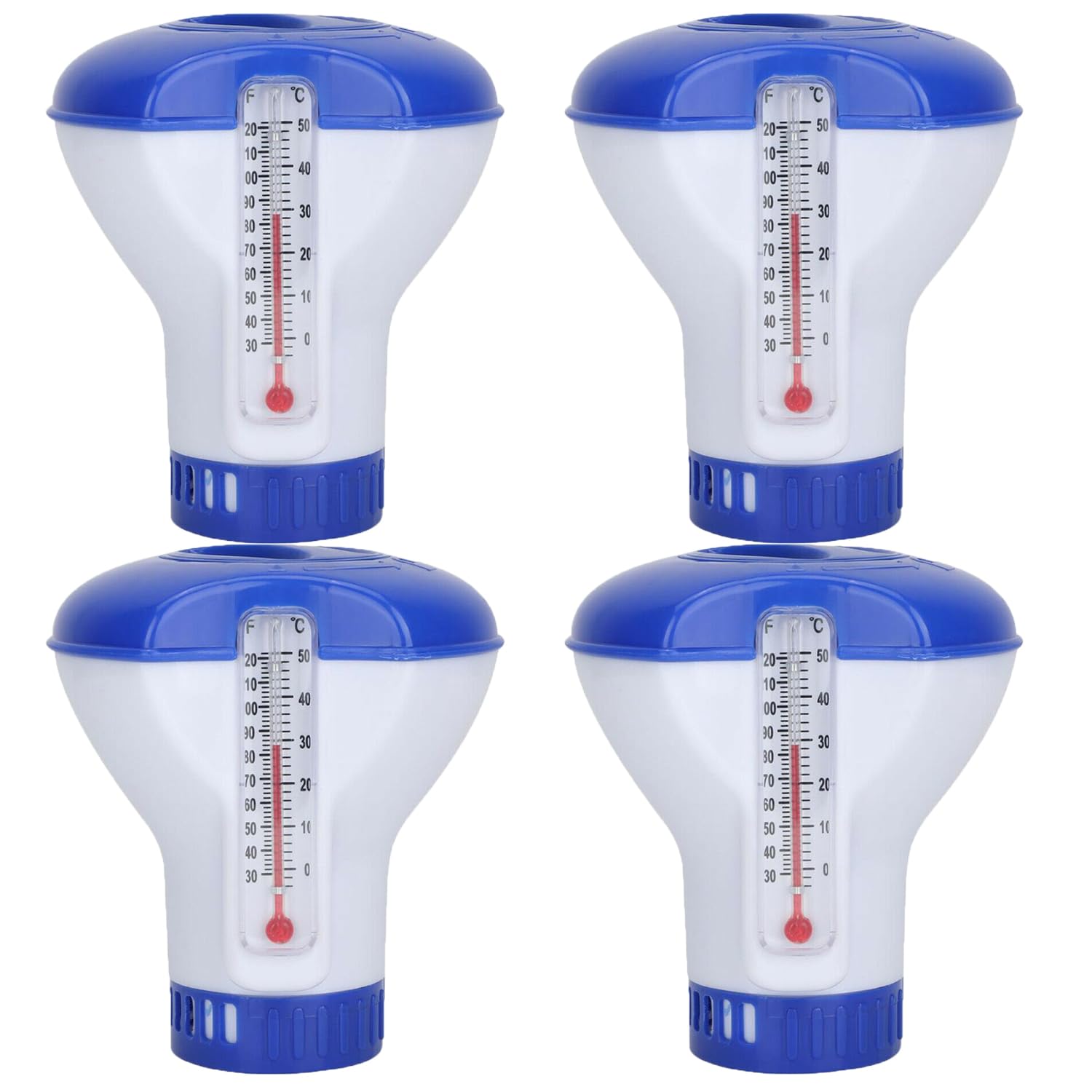 Chlorine Dispenser for Hot Tub, Floating Chlorine Dispenser with Thermometer, Adjustable Chemical Pool Chlorine Floater Cchlorine Tablet Dispenser for Indoor Outdoor Swimming Pool Spa (4PCS)