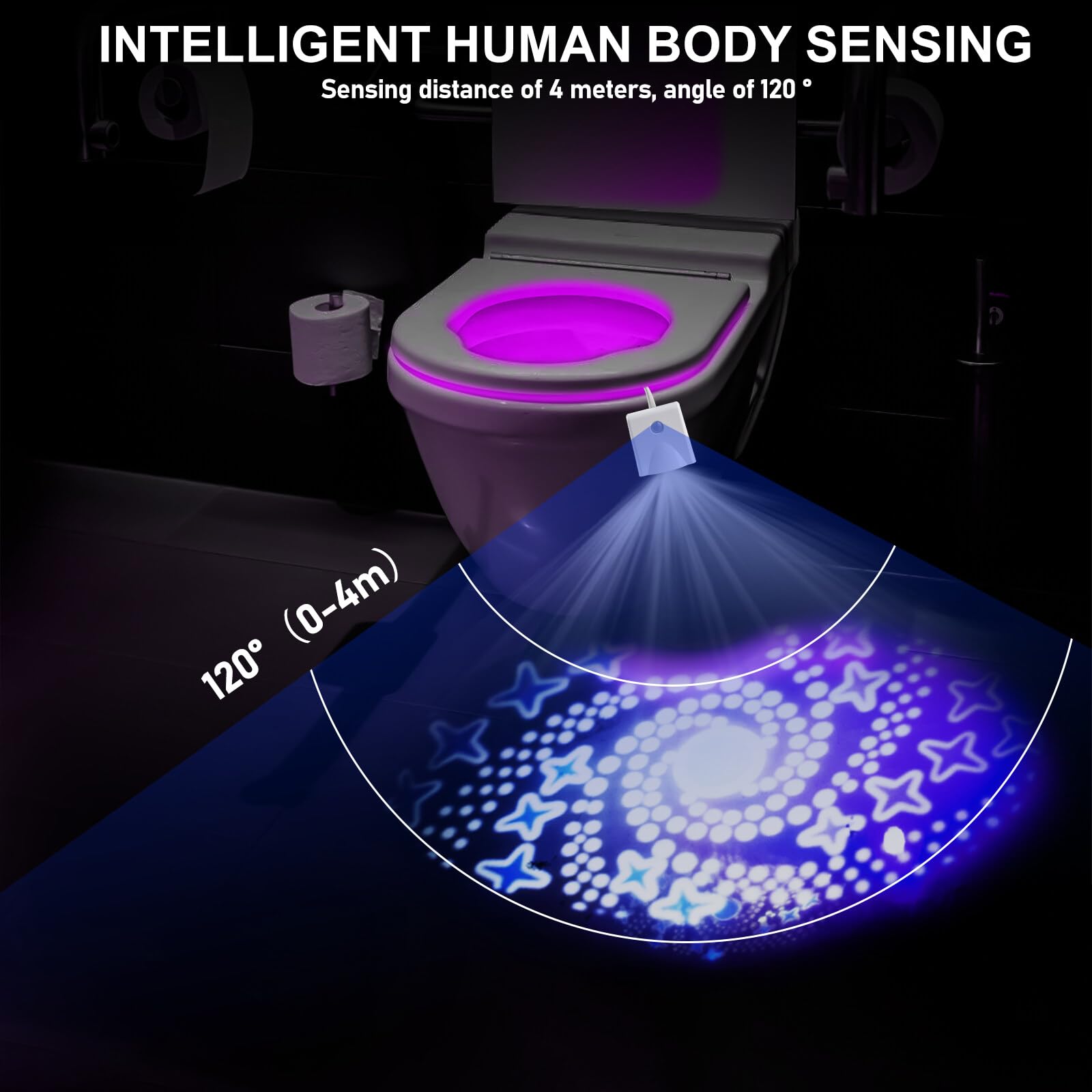 BAIFULAI 2 pezzi Luce per WC con sensore di movimento, Luci per WC all'interno, 16 colori Luce notturna per WC con lampada di proiezione, illuminazione d