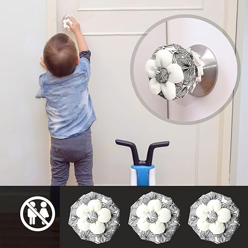 Miniatura 6 de Thinslimer Paquete de 4 fundas para pomo de puerta, protector redondo floral suave, lindo protector de manija de puerta con esponja, protector