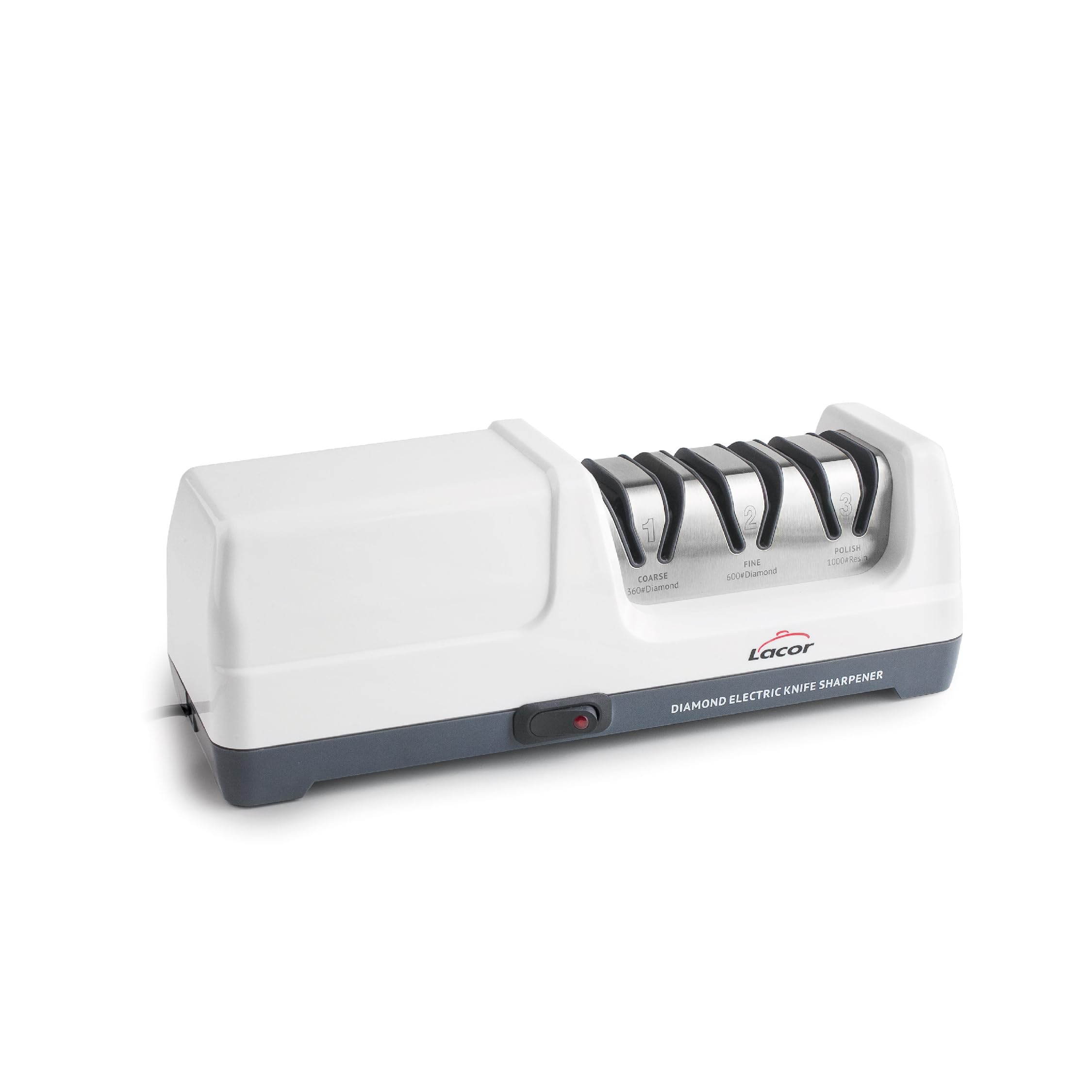Lacor 69432 - Aiguiseur de couteaux Drei, électrique 18 W, 3 étages | Ustensile professionnel durable; conçu pour un rendement optimal y nettoyage rapide et facile au lave-vaisselle