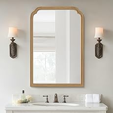Amorho 24x32 Inch Bathroom Mirror for Wall, Oak Wood Grain Metal Framed Mirror, Anti-Rust, Hang Horizontally/Vertically, Suitable for Bedroom, Farmhouse, Bathroom, Decorative