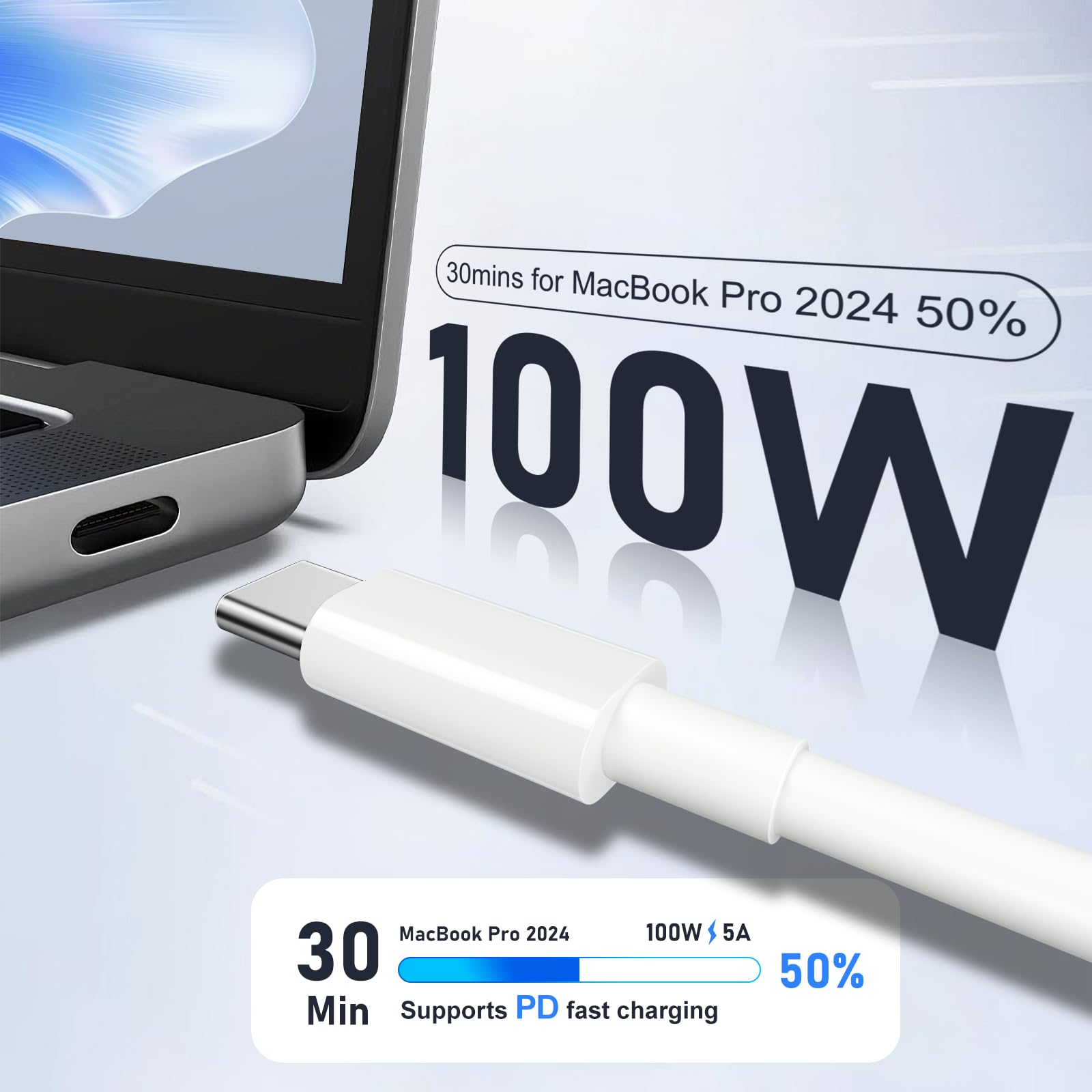 Laptop-USB-C-auf-USB-C-Kabel, 100 W, PD-Schnellladekabel, 2 Stück, 1,8 m, Typ-C-Ladekabel für MacBook Pro/Air, iPad Pro, iPhone 17/16/15 Serie, Samsung Galaxy, Laptop und USB-C-Geräte (1,8 m)