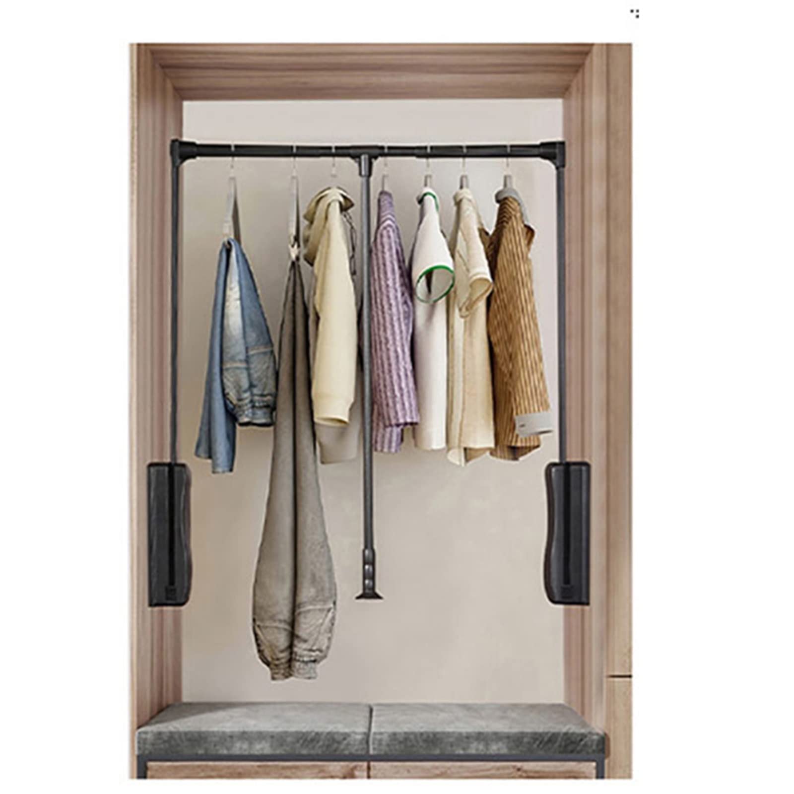 Barra retráctil para armario, barra de armario extraíble, 450 – 1150 mm, de aluminio, ajustable, para colgar en el armario, con mango telescópico y accesorios de montaje, 600-830 mm