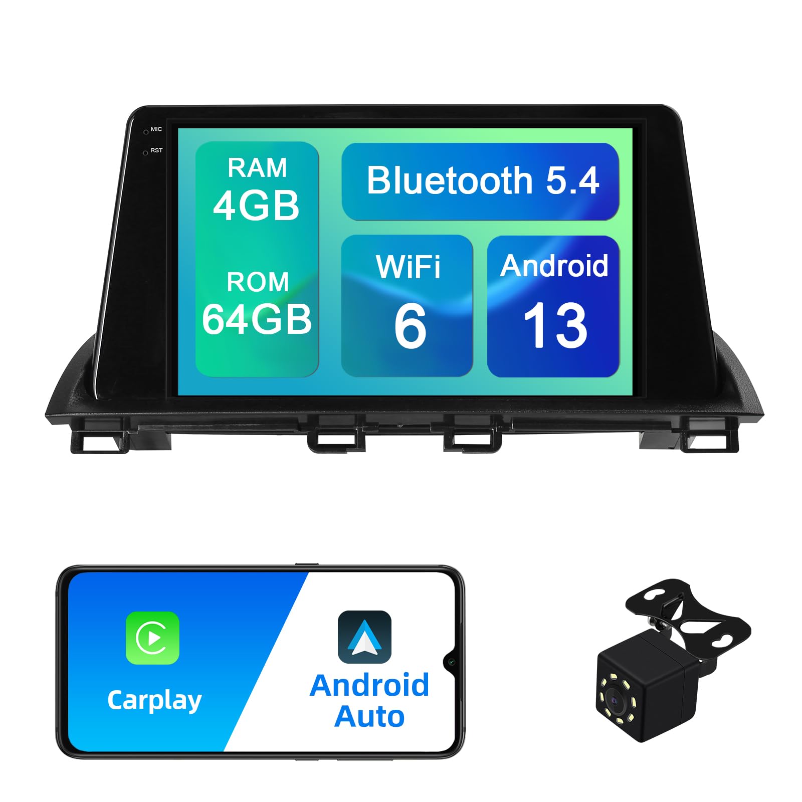 Android 13 Car Stereo For Mazda 3 Axela 2014-2019 - 9 Inch Touchscreen - Wireless CarPlay/Android Auto - 4+64GB
