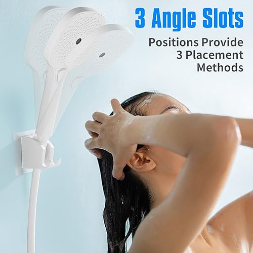 Miniatura 3 de JONKEAN Paquete de 2 soportes para cabezal de ducha de mano con 2 ganchos para colgar, soporte adhesivo fuerte para cabezal de ducha, soporte