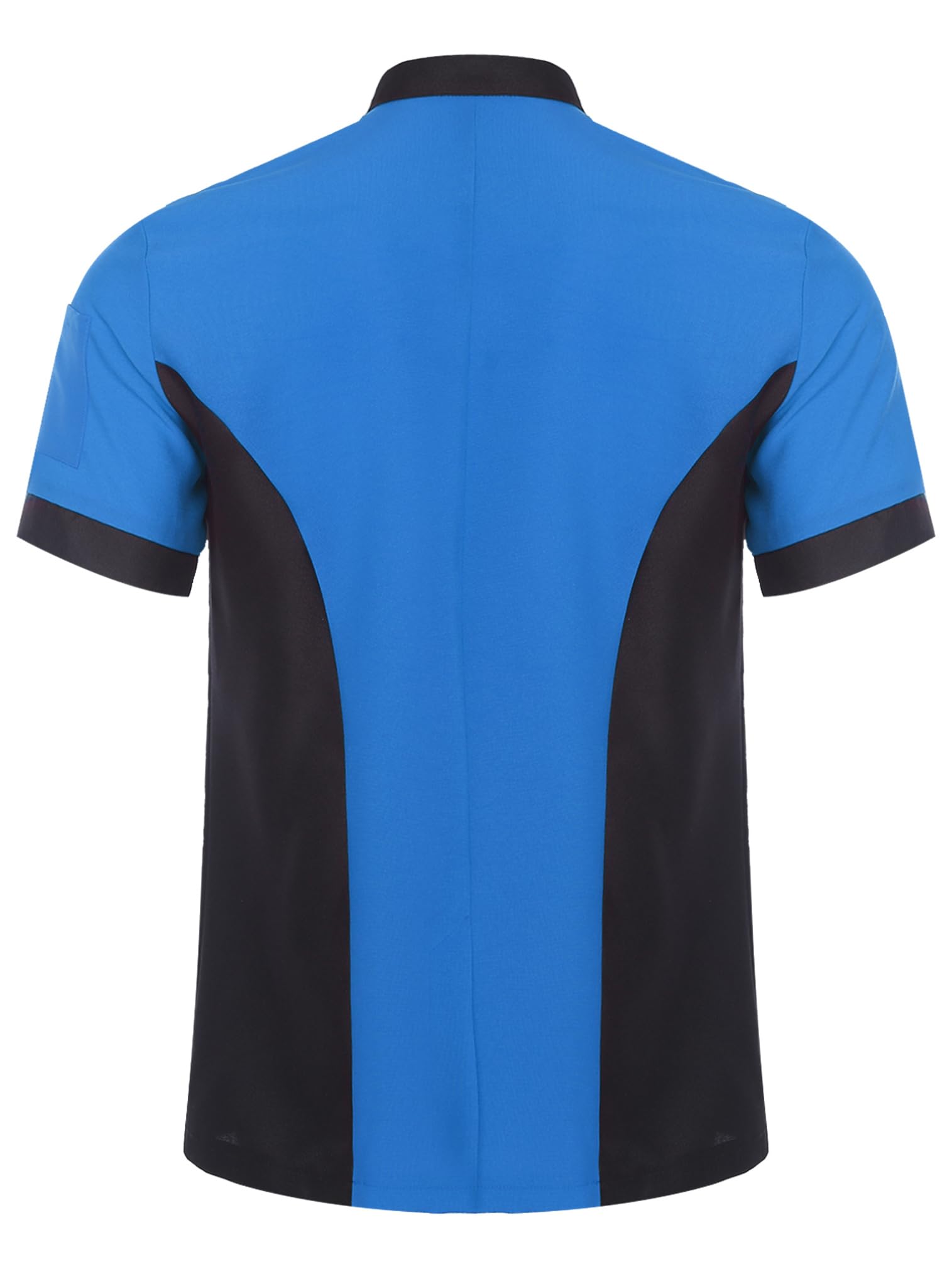 easyforever Unisex Men Women Chef Coat Jacket Short Sleeve Color Stitching Cooking Uniform Blue Medium