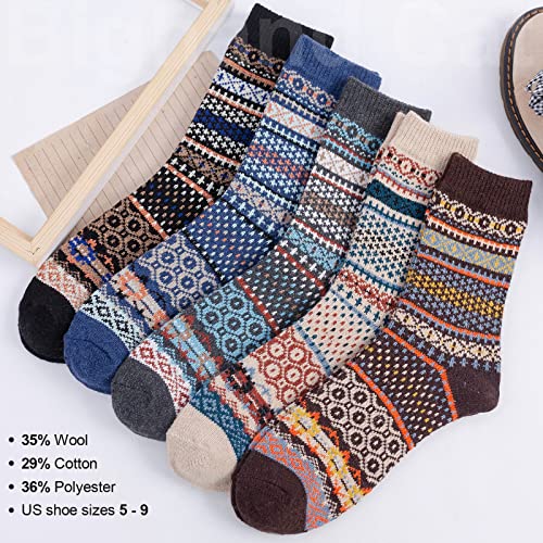 Image of IIG 5 Pairs Women's Vintage Style Thick Wool Warm Winter Crew Socks