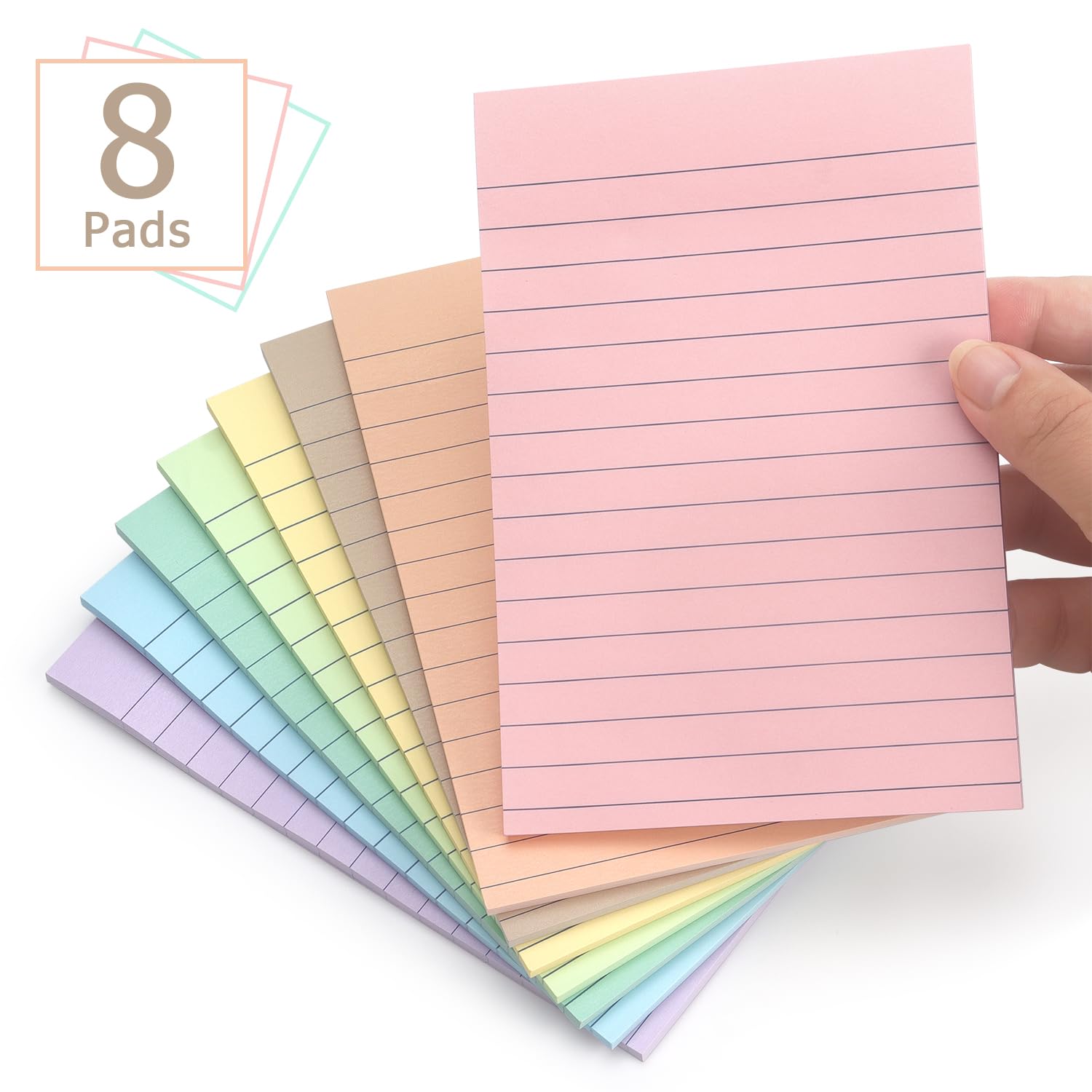 4x6 Inch Lined Sticky Notes, 8 Pack, Light Colors, Premium Self-Adhesive Notepads, Large Sticky Pads for Office, School & Home Use, Easy to Use, Reusable & Removable: 8 Pads Light Colors 4x6 in