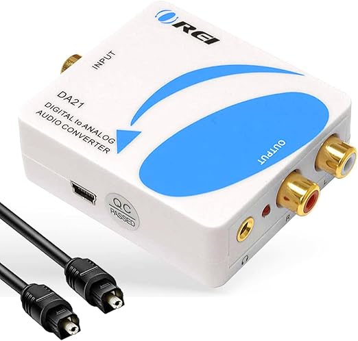 OREI Optical SPDIF/Coaxial Digital to RCA L/R Analog Audio Converter with 3.5mm Jack Support & Headphone/Speaker Outputs (DA21)