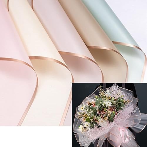 OUKEYI Papel de regalo floral impermeable con borde dorado de 25 unidades, suministros de ramo de floristería, manualidades, embalaje de regalo o