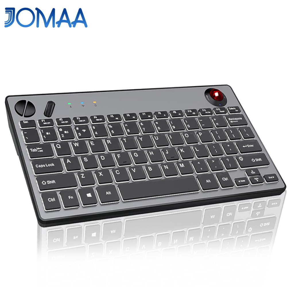 Photo 1 of Three Modes Backlit Wireless Trackball Keyboard, 78 Keys, 800-1600 CPI Adjustable,Ergonomic, rechargeable, silent Bluetooth 5.4/2.4G/Wired, for Windows/Mac/iOS/Android/TV box/HTPC/pc/Remote Controller