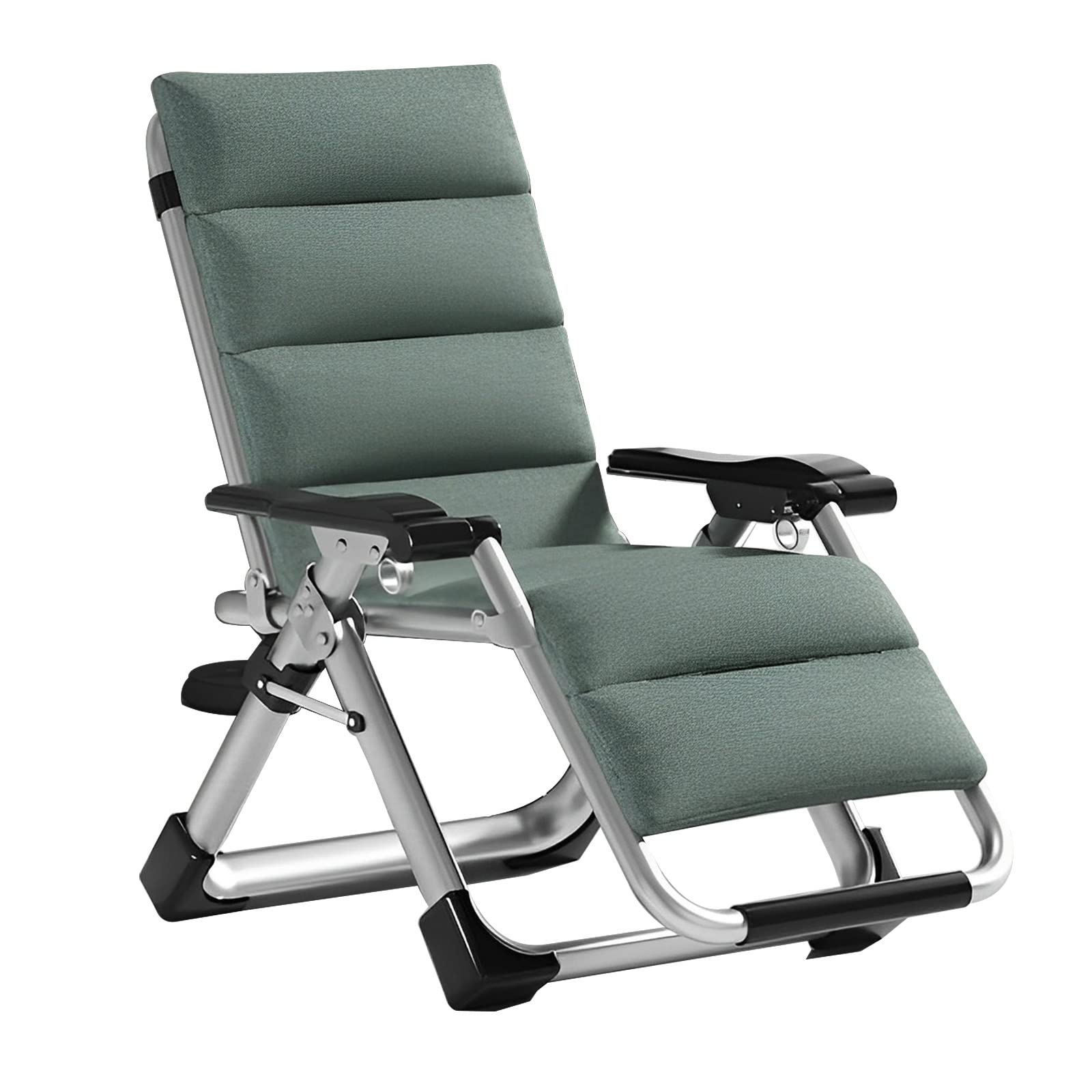 Tumbona Plegable, Silla Reclinable De Jardín, Silla Gravedad Cero con Soporte para Bebidas, Soporta hasta 180 Kg, Tumbona Jardin Exterior para Playa Piscina Hamaca Reposabebidas (Color : Linen Green