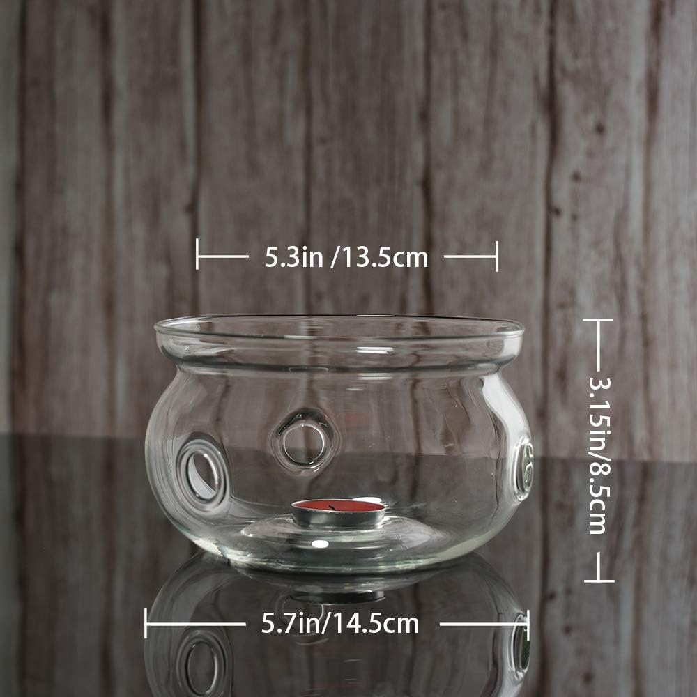 CnGlass 33.8oz/1000ml Glass Teapot with Removable Infuser,Glass Tea Warmer 5.3 in/13.5cm(Candle not Included)