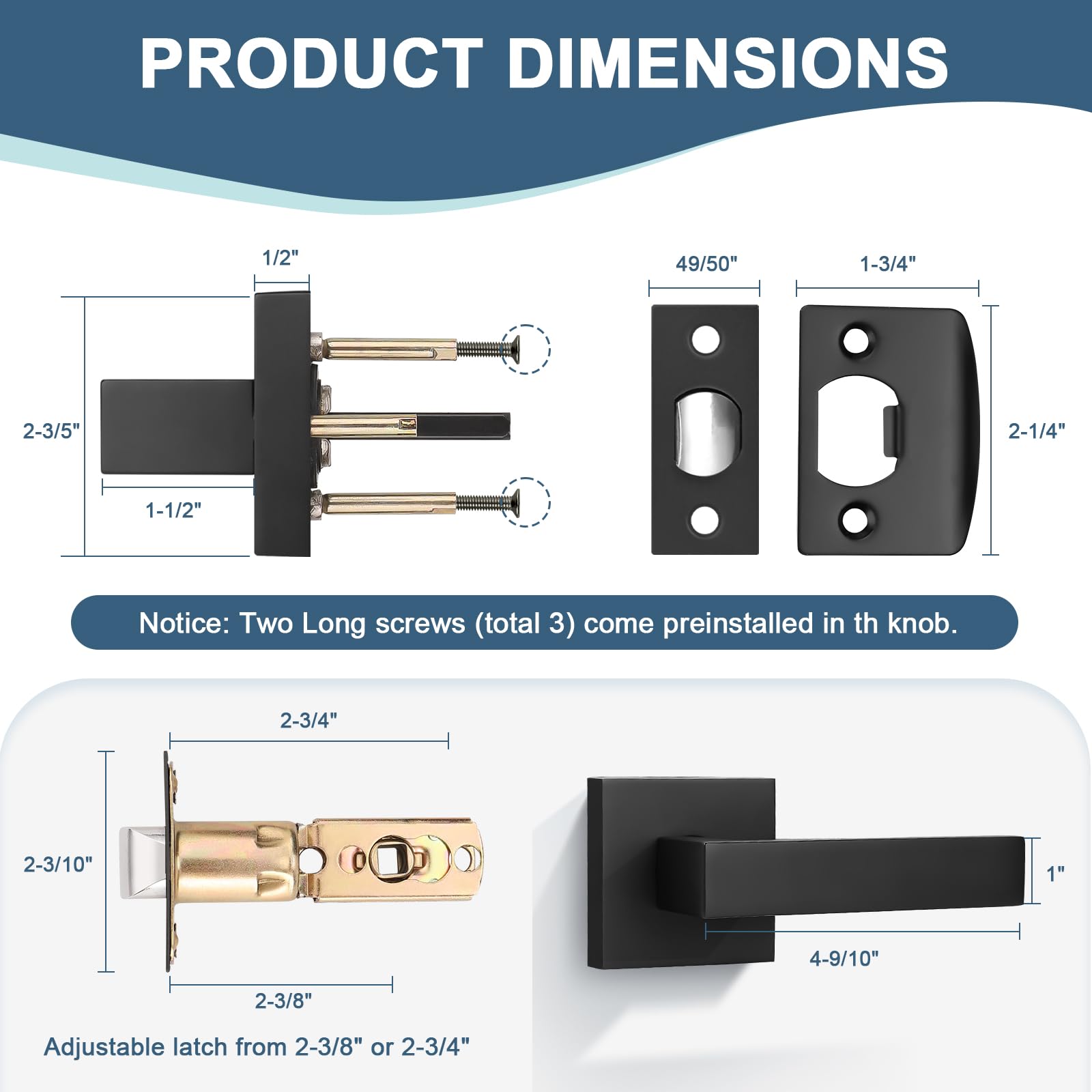 Black Door Handles - Passage Levers (10 Pack) -5
