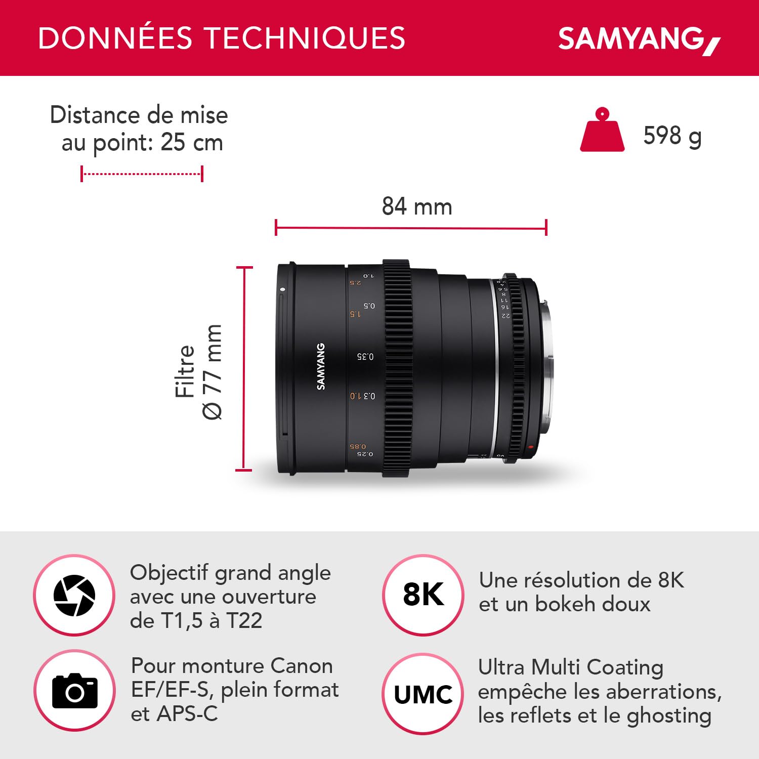 Samyang MF 24mm T1,5 VDSLR MK2 Canon EF