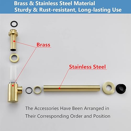 Miniatura 3 de Heixutas Fregadero de baño de latón P Trap Trampa para fregadero de 1-14 con altura ajustable - Trampa P de botella redonda de oro cepillado con
