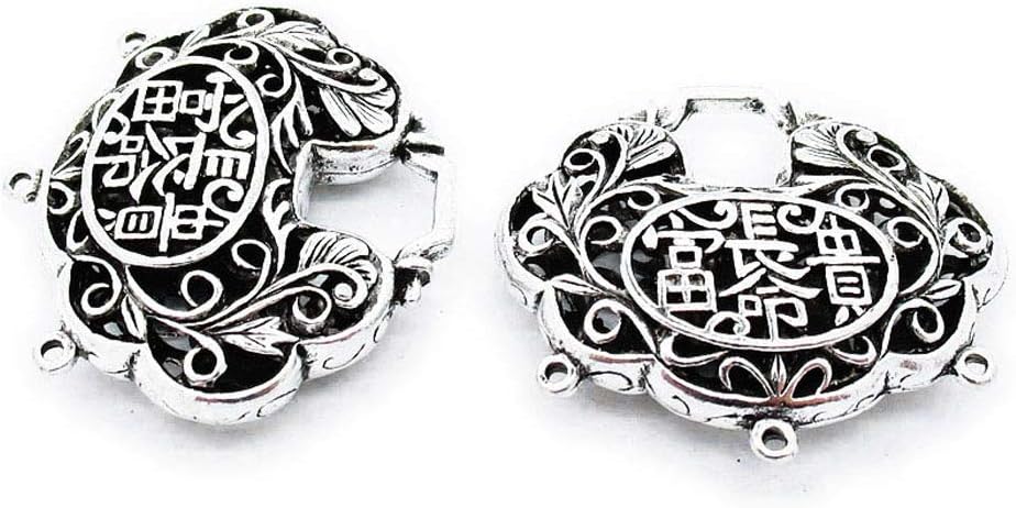 5 Pieces Antique Silver Tone Jewelry Charms Suppliers Arts Crafts Making Beading Findings Crafting W8ZS1Q Chinese Blessing Lock Connector