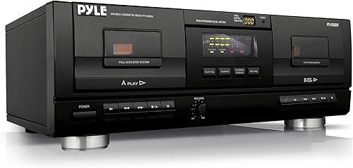 Pyle Cubierta de cinta de casete estéreo doble, sistema de grabadora de doble reproductor de audio transparente con convertidor de música MP3, RCA